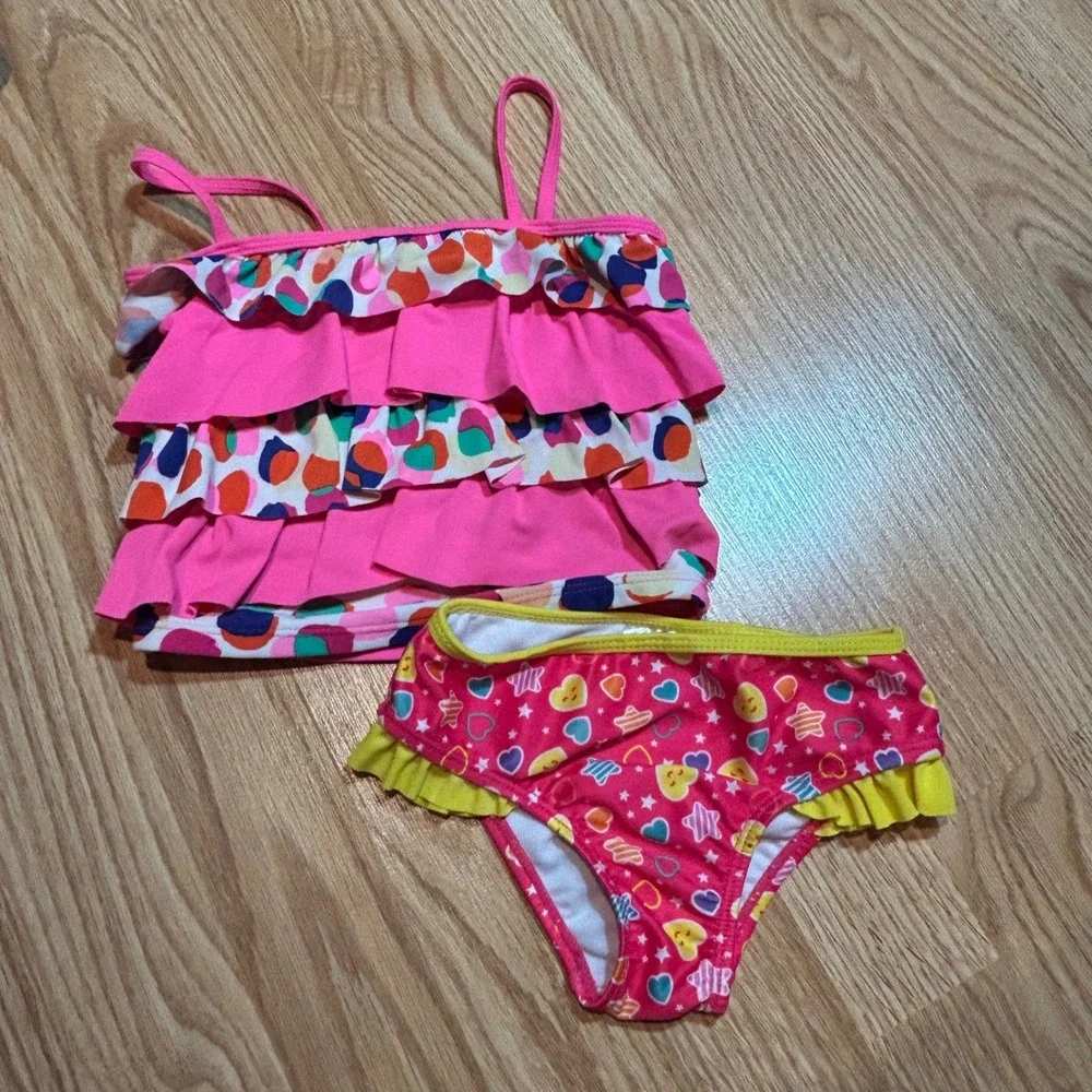 The Childrens Place Peppa Pig Girls 4T Pink Ruffle Tankini Swimsuit Set 2pc